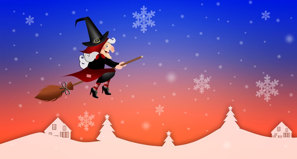 Epiphany's Italian Character: Befana. Old Woman On The Broom