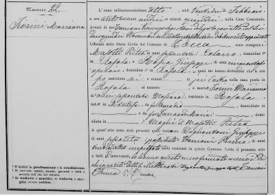 Marianna Fiorini-Death Certificate-Zocca-February 22, 1888 - Entry 22.png