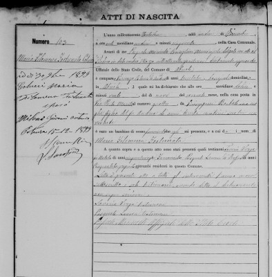 1882 Milano  Filemena Nov 12 1882 birth record.jpg