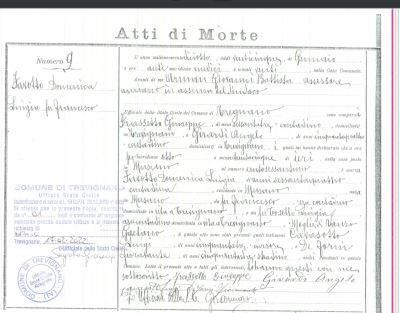 Domenica Favotta - Death Certificate - Trevignano - Janurary - Entry #9-markedup.png