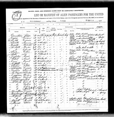 Passanger list Canopic 5-25-1910