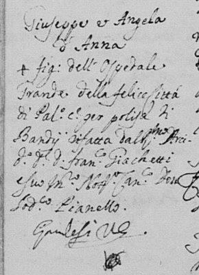 Writing in margin for marriage of D'Anna, Giuseppe with Millanti, Angela 01-June-1724